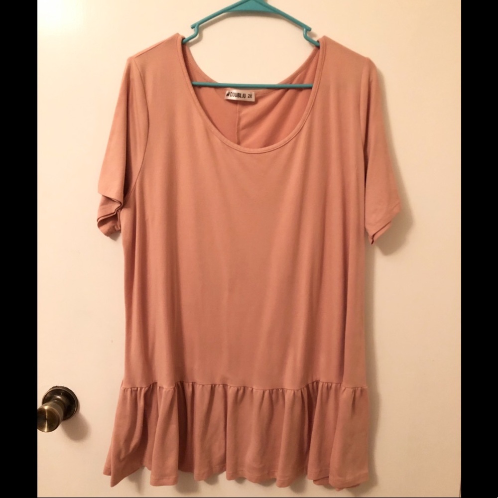 DoublJu Short Sleeve Tunic Ruffle Hem